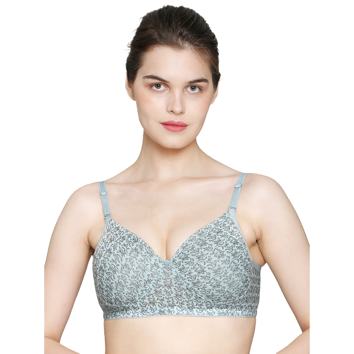 Printed T-Shirt Light Padded Nylon Fabric Non Wired Bra Set