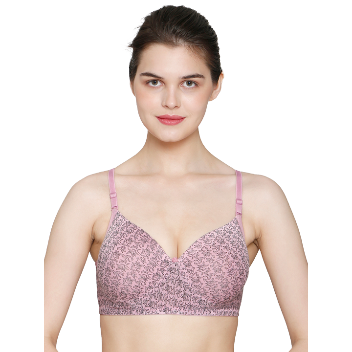 Printed T-Shirt Light Padded Nylon Fabric Non Wired Bra Set