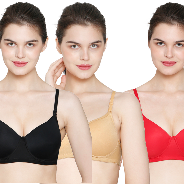 Nylon Light Padded Fabric T Shirt Bra Set of 3