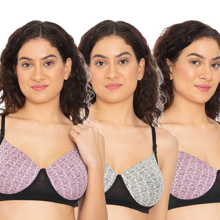 Printed T-Shirt Light Padded Non Wired Bra Pack Of 3